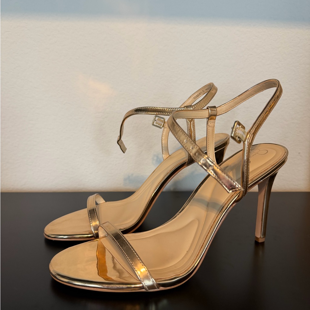 Jessica Simpson Gold Metallic Strappy High Heel Sandals